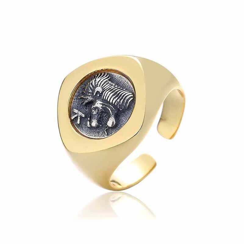 Löwe und Eber Münze Rhombus Ring R1044