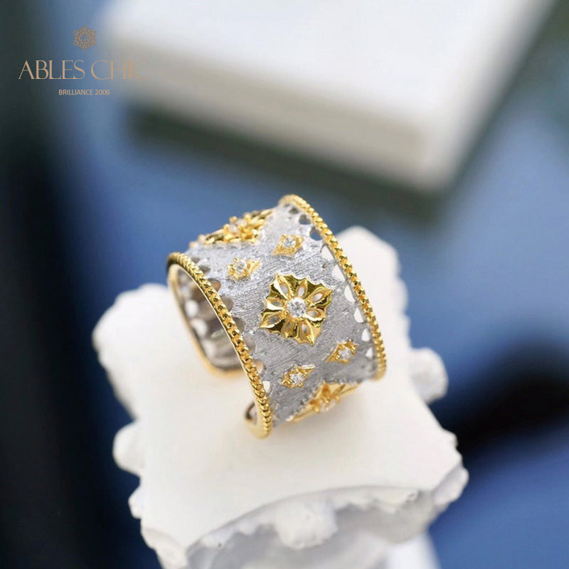 Silky Stars – Offener Ring mit üppigem Blumenmuster, 5707