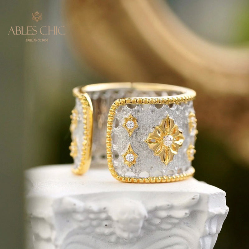 Silky Stars – Offener Ring mit üppigem Blumenmuster, 5707