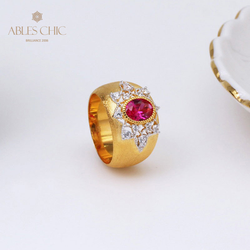 Seidiger Ring mit Rubinblüte 5078
