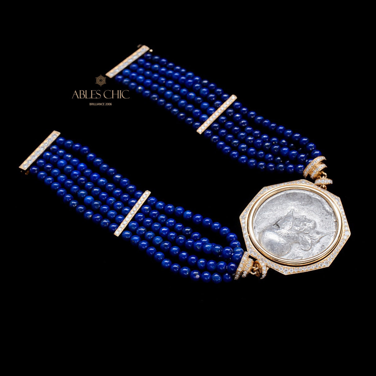 Antikes Lira-Münzen-Mehrstrang-Lapisarmband