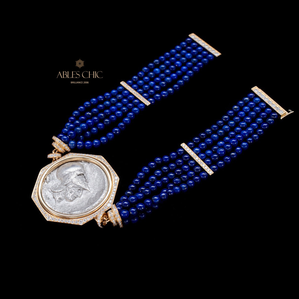 Antikes Lira-Münzen-Mehrstrang-Lapisarmband