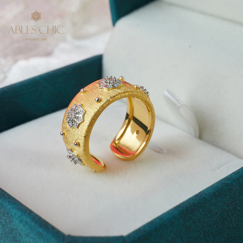 Offener Ring mit Sternenblumen-Motiv, seidig, 6374