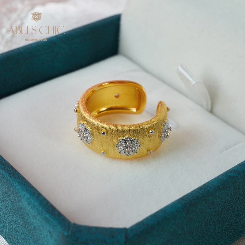 Offener Ring mit Sternenblumen-Motiv, seidig, 6374