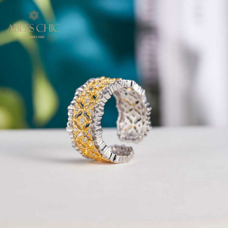Offener Ring mit Waben-Laubsägearbeit 5857