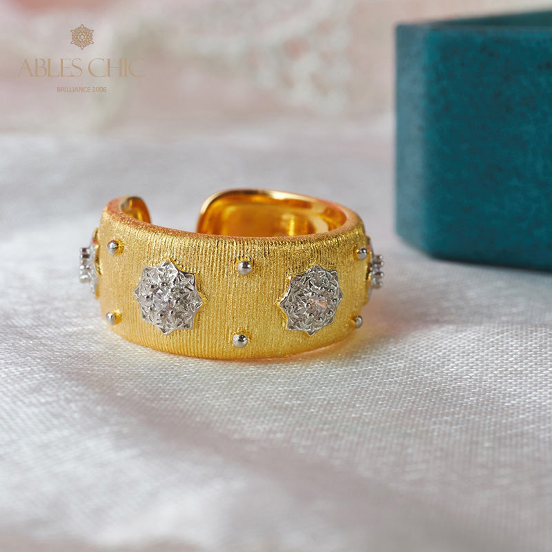 Offener Ring mit Sternenblumen-Motiv, seidig, 6374