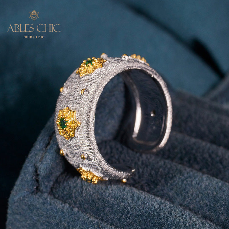 Offener Ring mit Sternenblumen-Motiv, seidig, 6374