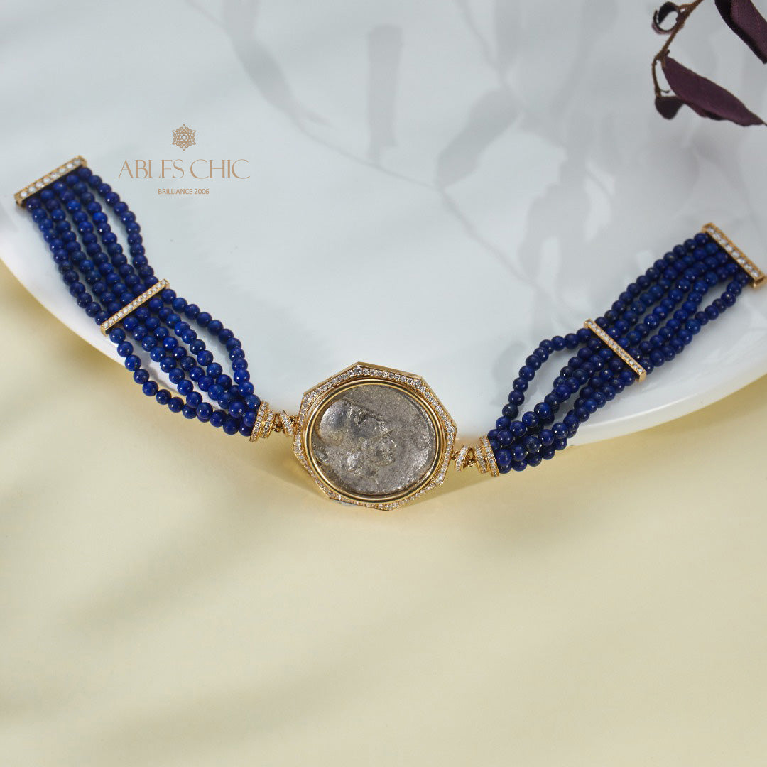 Antikes Lira-Münzen-Mehrstrang-Lapisarmband