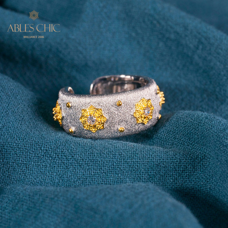 Offener Ring mit Sternenblumen-Motiv, seidig, 6374