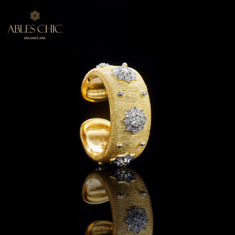 Offener Ring mit Sternenblumen-Motiv, seidig, 6374