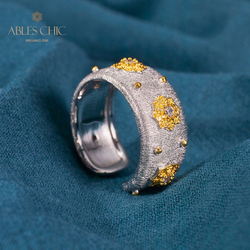 Offener Ring mit Sternenblumen-Motiv, seidig, 6374