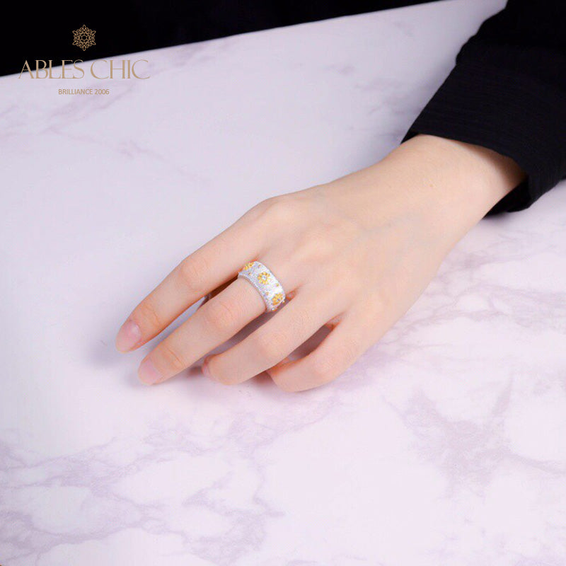 Offener Ring mit Sternenblumen-Motiv, seidig, 6374