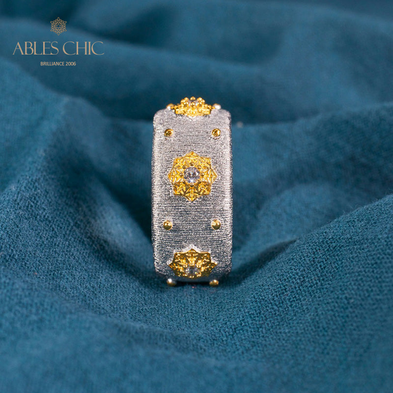 Offener Ring mit Sternenblumen-Motiv, seidig, 6374