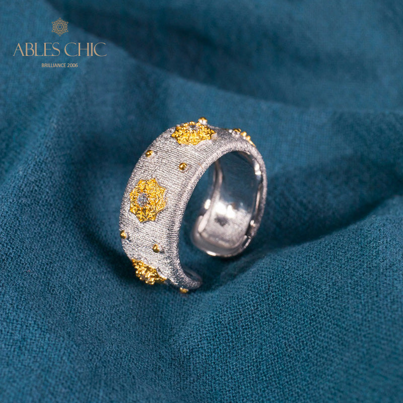 Offener Ring mit Sternenblumen-Motiv, seidig, 6374