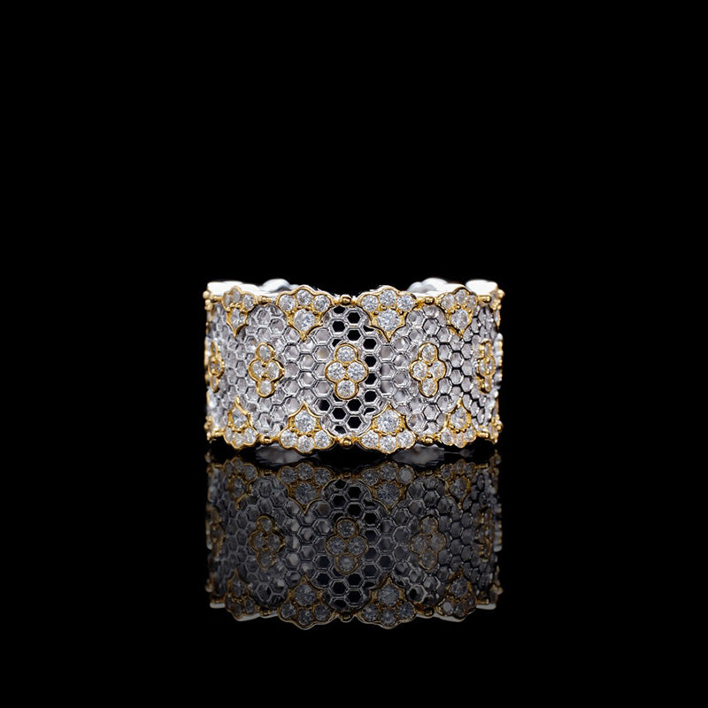 Offener Ring mit Spitzenwabenmuster und Blumenmuster 6029