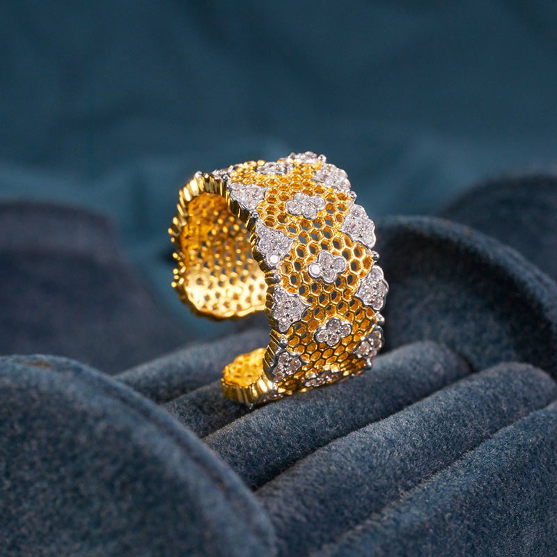 Offener Ring mit Spitzenwabenmuster und Blumenmuster 5996