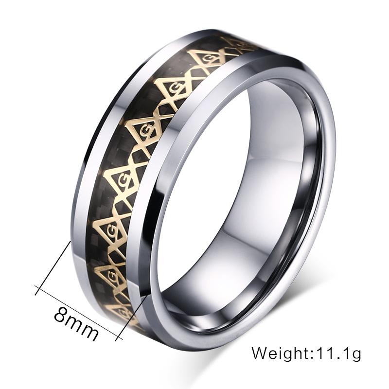 White Tungsten Masonic Engagement Ring Carbon Fiber Inlay Band Wholesale 8mm - Ables Mall