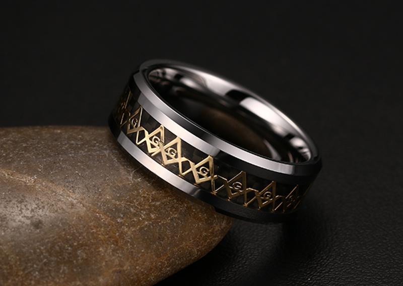 White Tungsten Masonic Engagement Ring Carbon Fiber Inlay Band Wholesale 8mm - Ables Mall