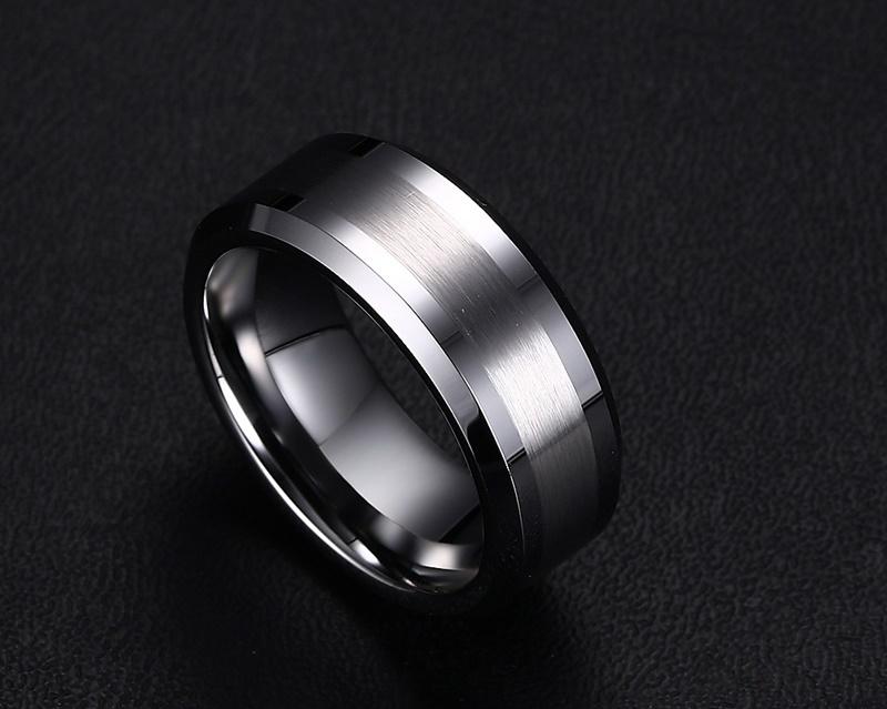 White Tungsten Brushed Center Engagement Band Flat Ring Wholesale 8mm - Ables Mall