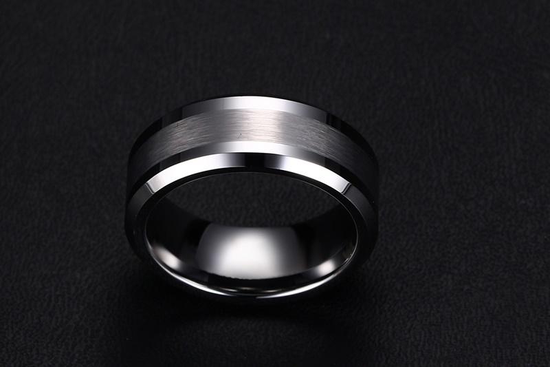 White Tungsten Brushed Center Engagement Band Flat Ring Wholesale 8mm - Ables Mall