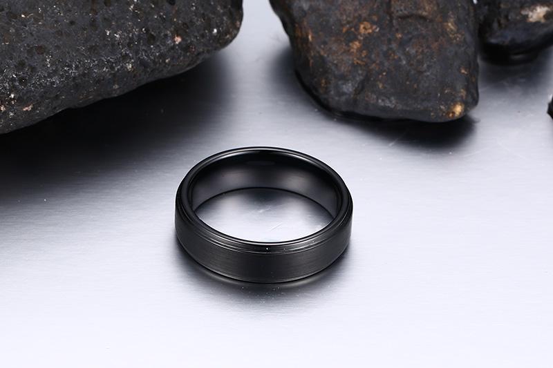 Black Tungsten Band Brushed Center Steps Engagement Ring Wholesale 7mm - Ables Mall