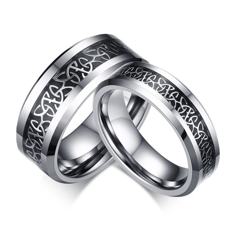White Tungsten Ring For Couple Pattern Inlay Band Wholesale 6mm 8mm - Ables Mall
