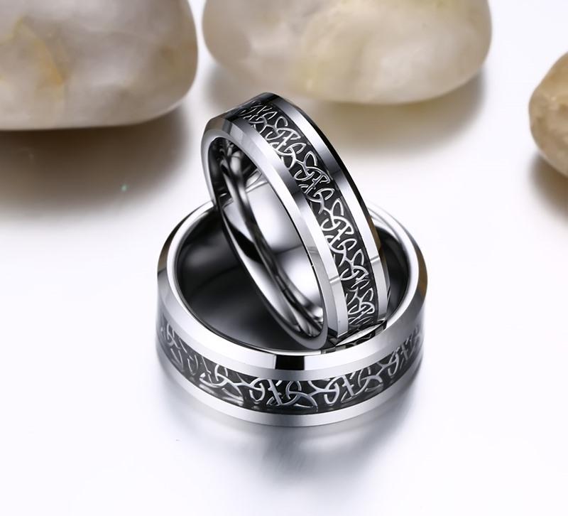 White Tungsten Ring For Couple Pattern Inlay Band Wholesale 6mm 8mm - Ables Mall