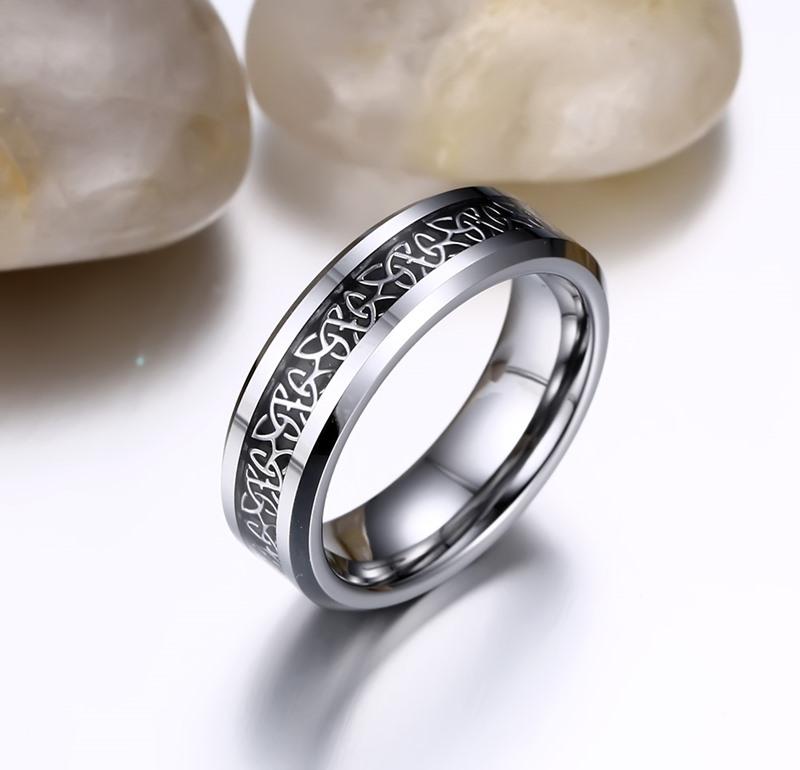 White Tungsten Ring For Couple Pattern Inlay Band Wholesale 6mm 8mm - Ables Mall
