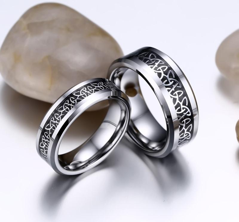 White Tungsten Ring For Couple Pattern Inlay Band Wholesale 6mm 8mm - Ables Mall