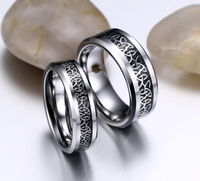 White Tungsten Ring For Couple Pattern Inlay Band Wholesale 6mm 8mm - Ables Mall