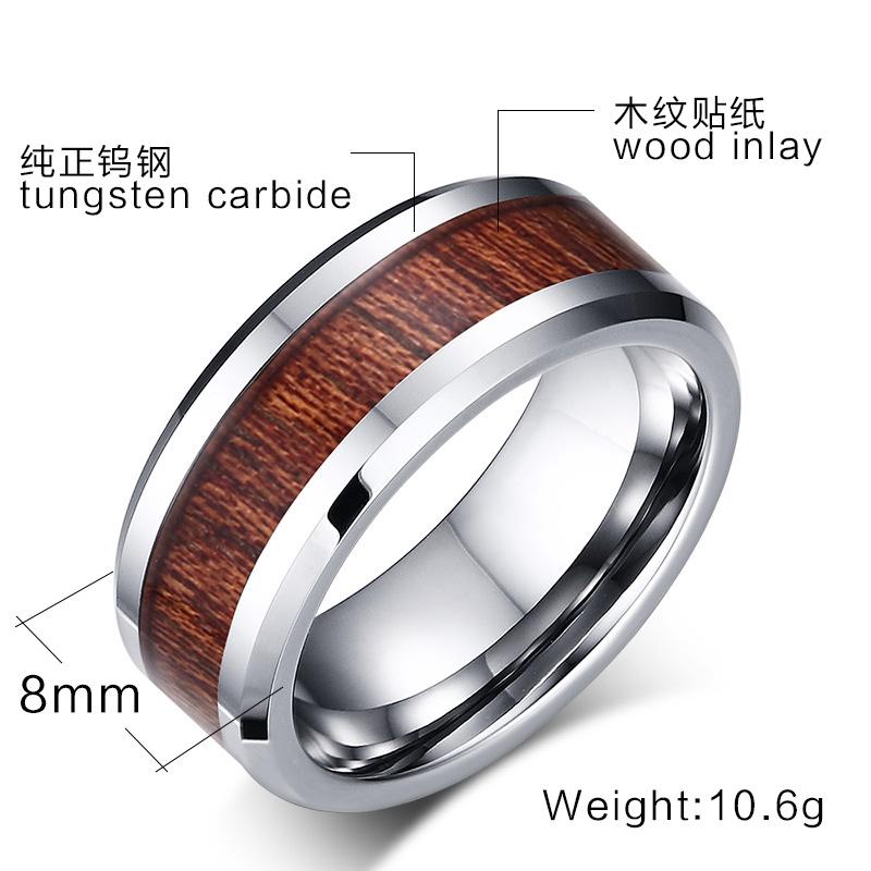 White Tungsten Engagement Ring Walnut Wood Inlay Band Wholesale 8mm - Ables Mall