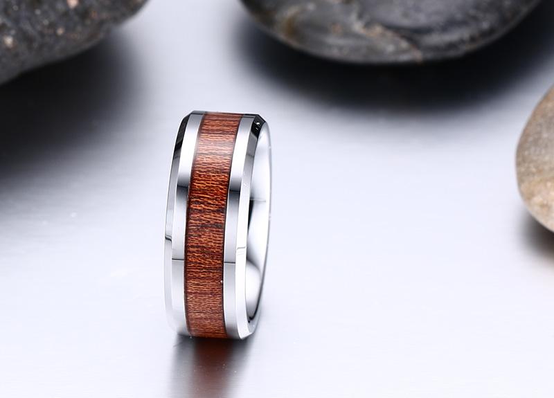 White Tungsten Engagement Ring Walnut Wood Inlay Band Wholesale 8mm - Ables Mall