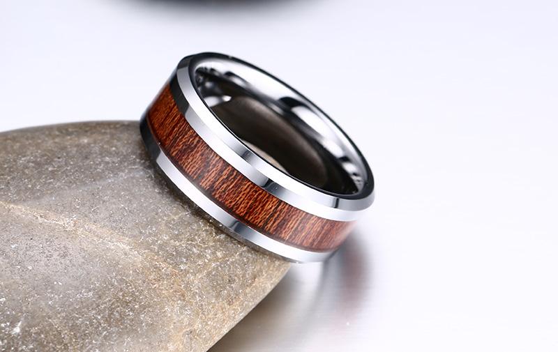 White Tungsten Engagement Ring Walnut Wood Inlay Band Wholesale 8mm - Ables Mall