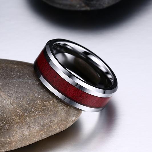 White Tungsten Engagement Ring Cherry Inlay Band Wholesale 8mm - Ables Mall