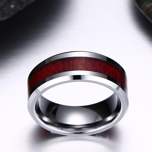White Tungsten Engagement Ring Cherry Inlay Band Wholesale 8mm - Ables Mall