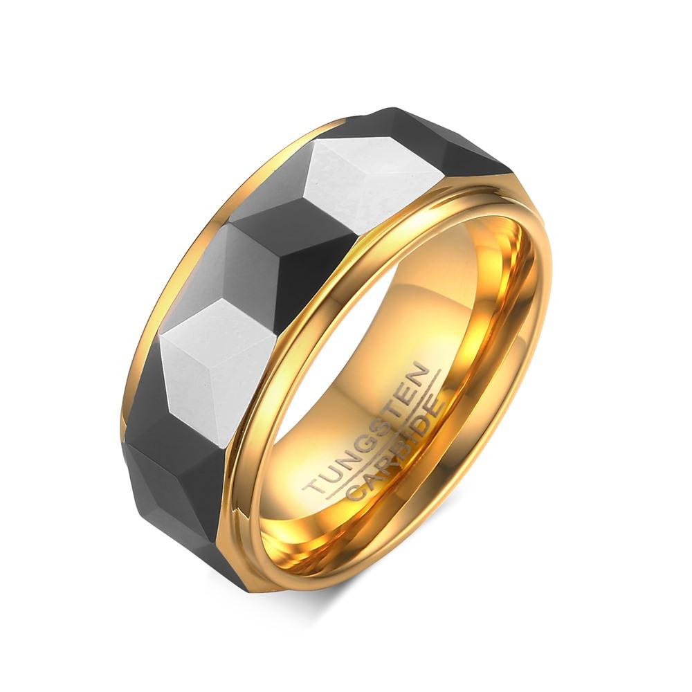 Gold Tungsten Engagement Ring Two Tone Faceted Band Wholesale Plated 8mm - Ables Mall