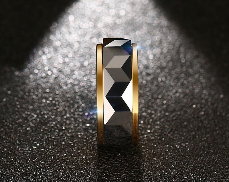 Gold Tungsten Engagement Ring Two Tone Faceted Band Wholesale Plated 8mm - Ables Mall