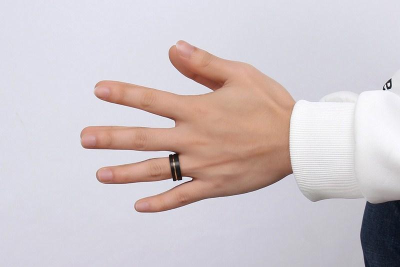 Gold Groove Tungsten Engagement Band Tough Flat Men Ring Wholesale Plated 8mm - Ables Mall