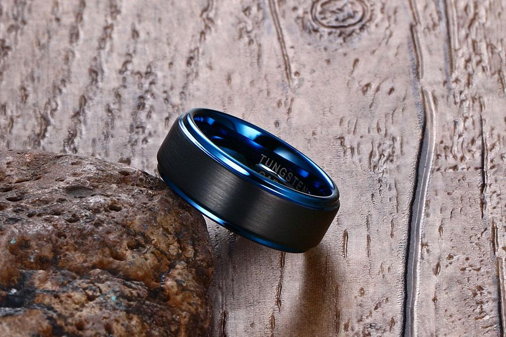 Black And Blue Tungsten Engagement Band Solid Mens Ring Wholesale 8mm - Ables Mall