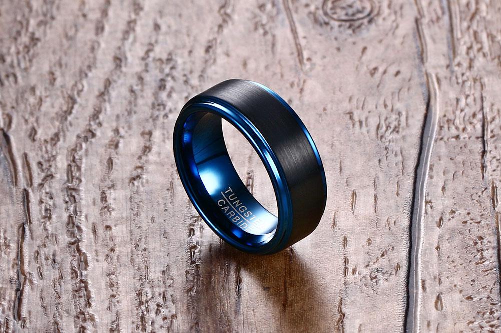 Black And Blue Tungsten Engagement Band Solid Mens Ring Wholesale 8mm - Ables Mall