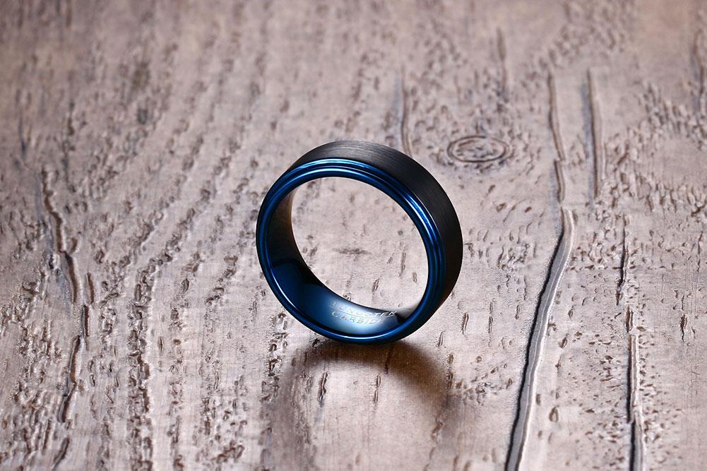 Black And Blue Tungsten Engagement Band Solid Mens Ring Wholesale 8mm - Ables Mall