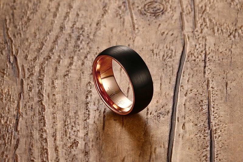 Black And Rose Gold Tungsten Engagement Band Dome Ring Wholesale Plated 8mm - Ables Mall