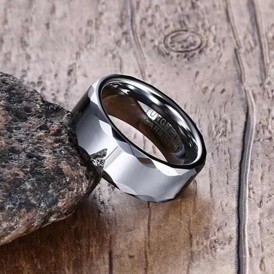 White Tungsten Faceted Rims Engagement Band Wedding Ring Wholesale 8mm - Ables Mall