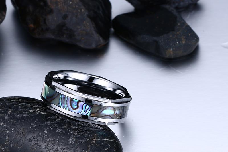 White Tungsten Shell Inlay Engagement Band Nut Ring Wholesale 8mm - Ables Mall