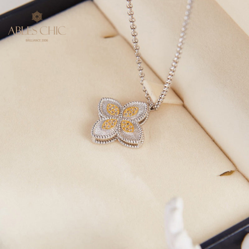 Halskette mit Kleeblatt und Zirkonia-Pavé 6126
