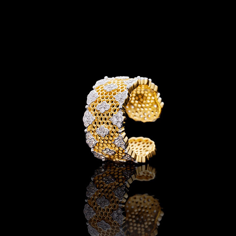 Offener Ring mit Spitzenwabenmuster und Blumenmuster 5996