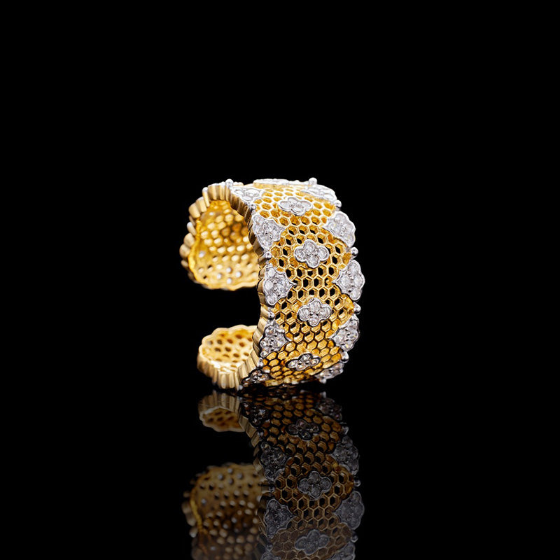Offener Ring mit Spitzenwabenmuster und Blumenmuster 5996