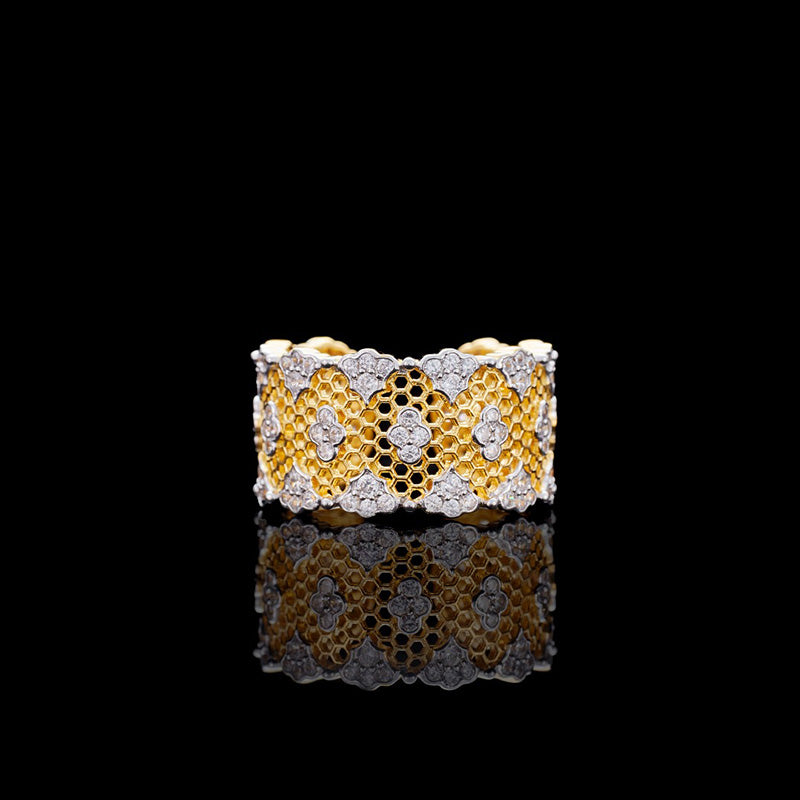 Offener Ring mit Spitzenwabenmuster und Blumenmuster 5996