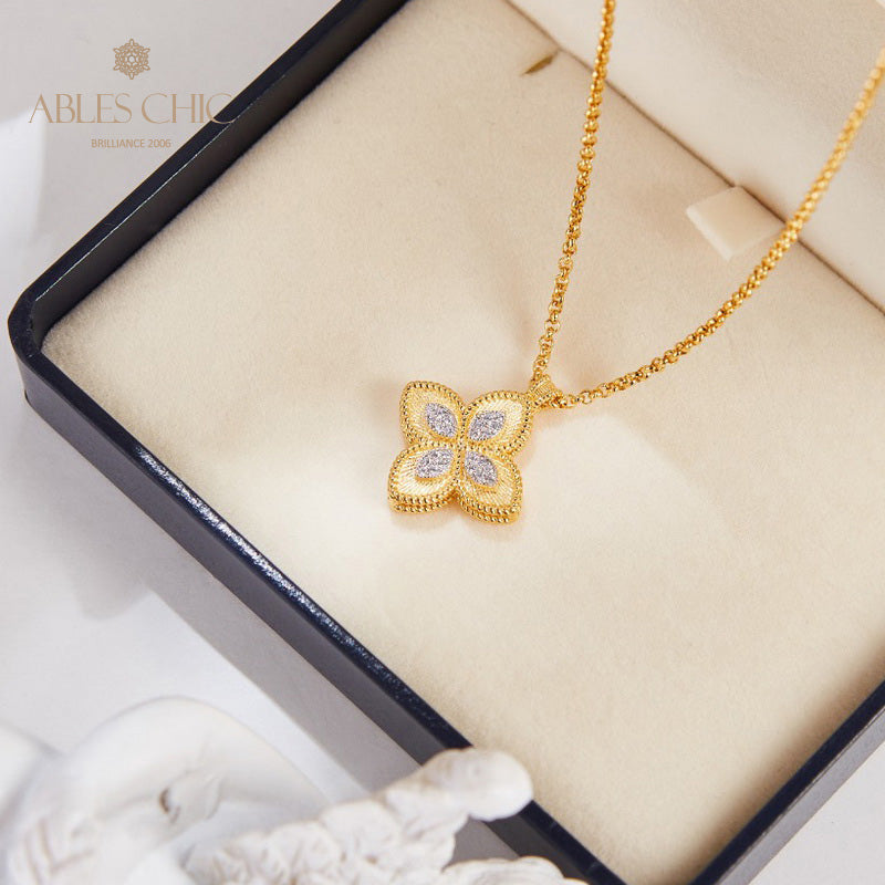Halskette mit Kleeblatt und Zirkonia-Pavé 6126