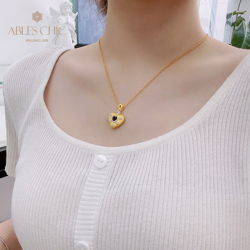 Stoffmuster Herz Charm Halskette 5849